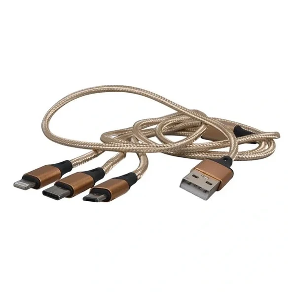 Powermaster Pm-2368 Micro Usb - Type-c - Lightning Şarj Ve Data Kablosu 2.1 Amper 110cm Örgülü - 2
