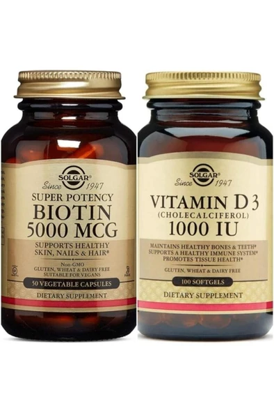 Solgar Biotin 5000 Mcg 50 Kapsül + Vitamin D3 1000 IU 100 Kapsül - 1