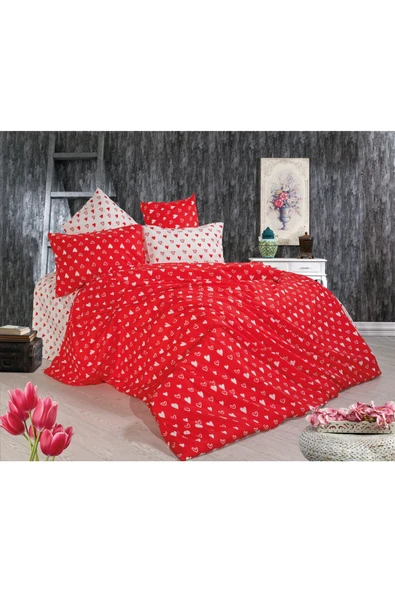 Sevgililer Günü Özel Çarşafı Lastikli Pamuklu Nevresim Takımı Çift Kişilik ürün görseli