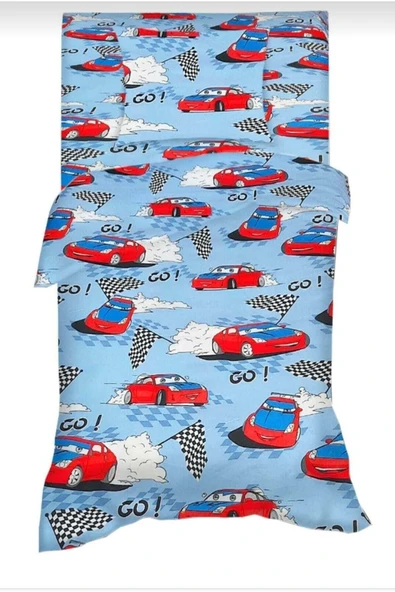 Tek Kişilik Mavi Yarış Arabası Nevresim Çarşaf Takımı