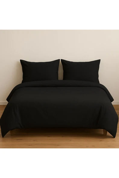 Çift Kişilik Düz Renk Siyah Nevresim + 2 Adet Yastık Kılıfı ürün görseli