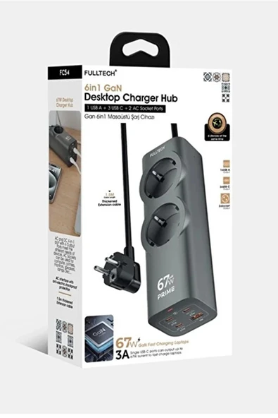 67W Hızlı Şarjlı Akıllı Çoklu Priz – 2000W Güç, 2 USB-C + 2 USB-A Çıkışlı, Telefon & Laptop Uyumlu - Resim 7