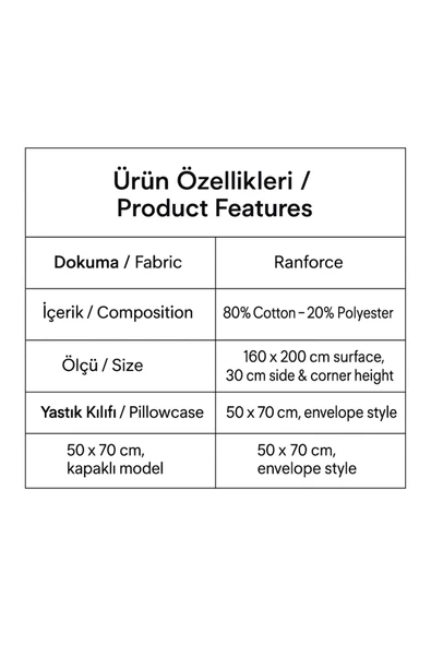 Desenli Çift Kişilik 160 X 200 Lastikli Çarşaf ve 2 Adet Yastık Kılıfı - Resim 3