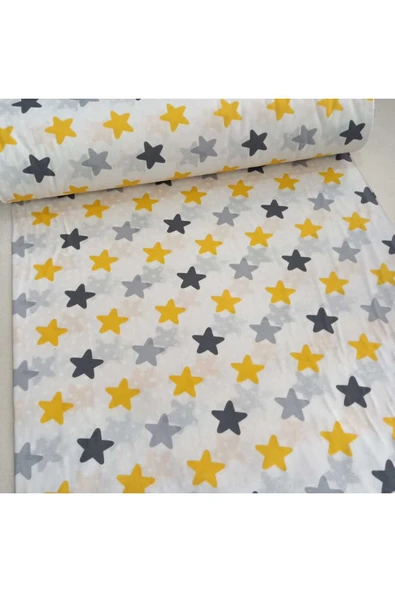 Nevresimlik, Çarşaflı, Örtülük Sarı-Gri Yıldız Kumaş