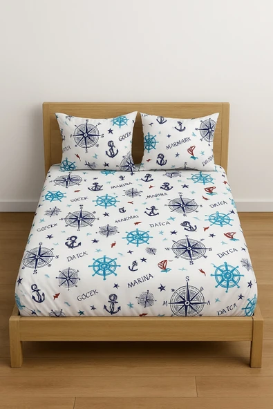 Çift Kişilik Desenli Lastikli Çarşaf Seti 160x200 Cm + 2 Adet Yastık Kılıfı 50x70 ürün görseli