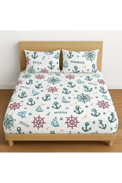 Çift Kişilik Desenli Lastikli Çarşaf Seti 160x200 Cm + 2 Adet Yastık Kılıfı 50x70 ürün görseli 1