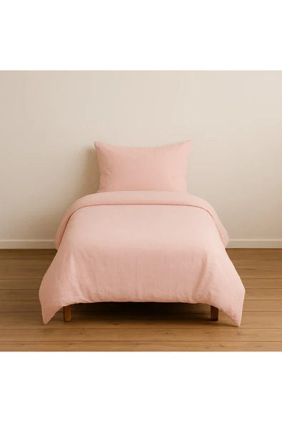 Tek Kişilik Düz Renk Pudra Nevresim + 1 Adet Yastık Kılıfı ürün görseli