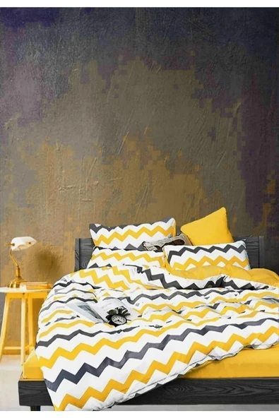 Tek Kişilik Sarı Zikzak Nevresim Çarşaf Takımı ürün görseli