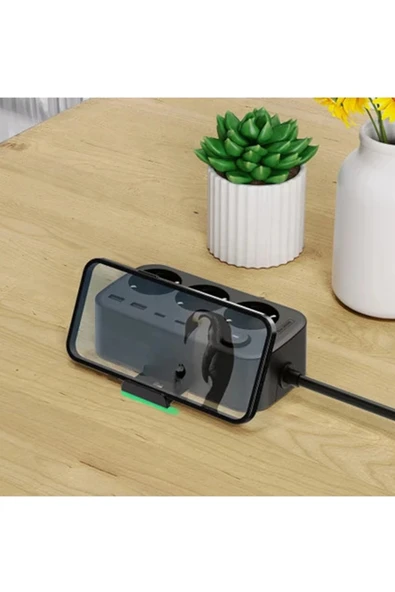 Akım Korumalı Priz 2 USB + 2 Type-C Girişli 2 Metre Kablosu Anahtarlı ve Duvara Monte Edilebilir - Resim 6