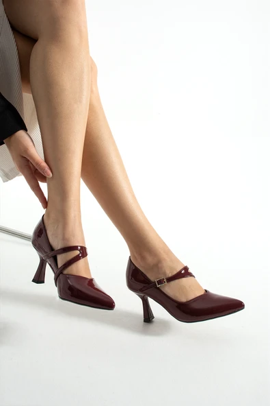 LUNERA Zarif Tokalı Rahat Kalıp Kadın 6,5 cm Topuklu Bordo Rugan Mary Jane Ayakkabı - Resim 2