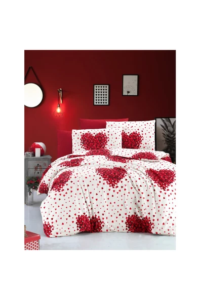 Sevgililer Günü Özel Çarşafı Lastikli Pamuklu Nevresim Takımı Çift Kişilik ürün görseli