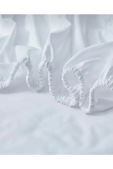 Çift Kişilik %100 Pamuklu Penye Lastikli Çarşaf Beyaz - Resim 3