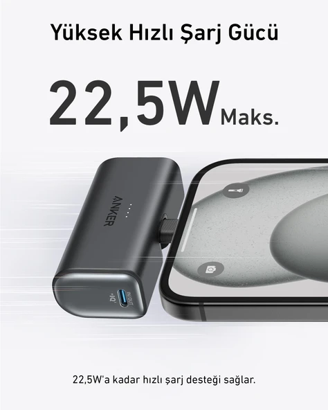 Anker Nano Powerbank 5000 mh 22.5W USB-C- Mavi -A1653 - Resim 3