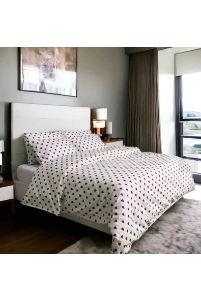 Çift Kişilik (Battal Boy) Ranforce Dokuma Lastikli Çarşaf Takımı Kalpli - Resim 3