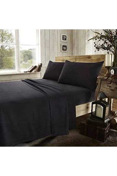 Siyah Çift Kişilik  Düz Çarşaflı Pamuklu Nevresim Takımı - Resim 3
