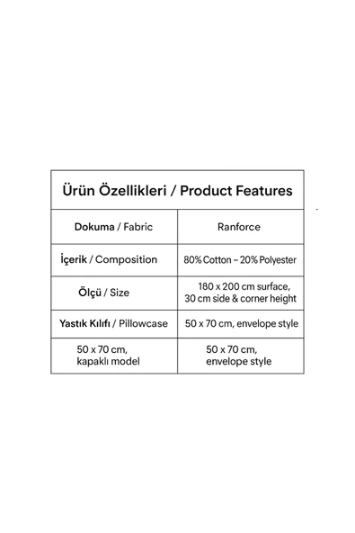 Desenli Çift Kişilik Lastikli Battal 180 X 200 Çarşaf ve 2 Adet Yastık Kılıfı - 3