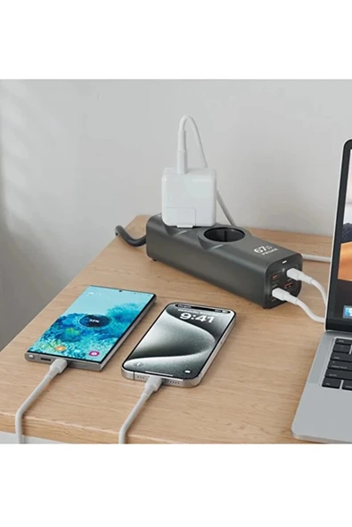 67W Hızlı Şarjlı Akıllı Çoklu Priz – 2000W Güç, 2 USB-C + 2 USB-A Çıkışlı, Telefon & Laptop Uyumlu - Resim 3