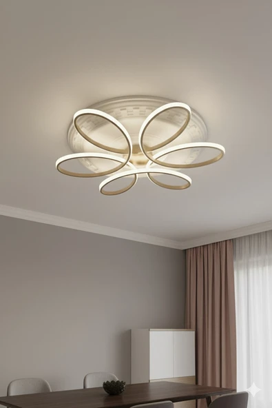 Papatya Gold Kasa 3 Renkli Kumandasız,65cm,oturma Odası,yatak Odası,salon Için Led Avize - 1