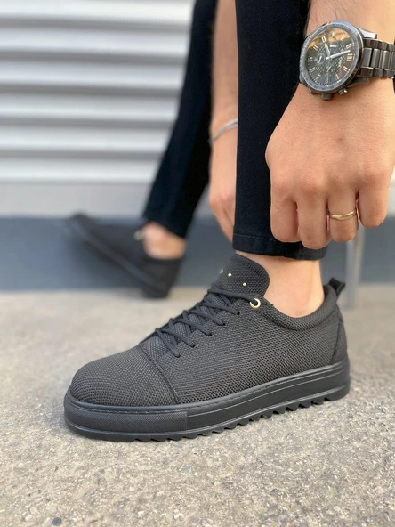 JY152 Cool Bağcıklı Keten Erkek Günlük Spor Klasik Ayakkabı KST - Siyah - Resim 3