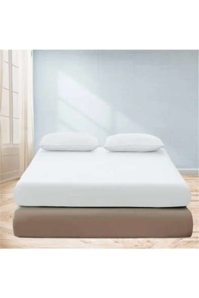 Battal Boy Beyaz Ranforce Lastikli Çarşaf+ Nevresim + 2 Adet Yastık Kılıfı