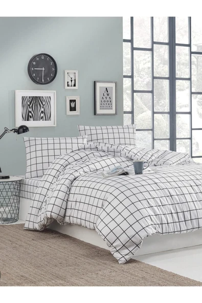 Siyah Kareli Ranforce Pamuk Nevresim Seti Tek Kişilik ürün görseli 1