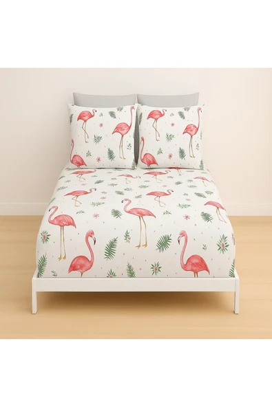 Desenli Çift Kişilik Lastikli Battal 180 X 200 Çarşaf ve 2 Adet Yastık Kılıfı