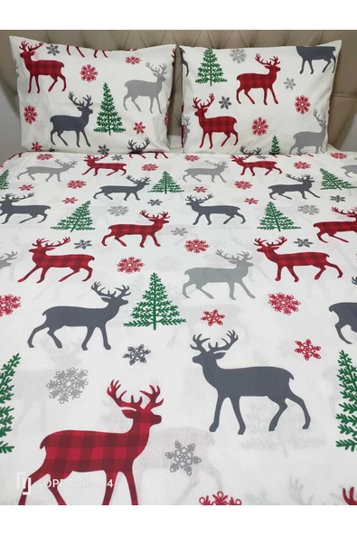 Çift Kişilik Kumaş Çarşaf Seti Yılbaşı Desen ürün görseli 1
