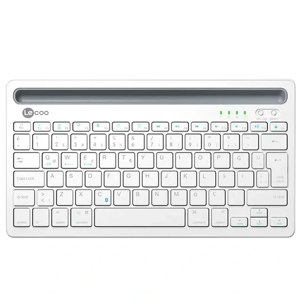 Lenovo Lecoo Bk100 Bluetooth V3.0 Çoklu Cihaz Uyumlu Şarj Edilebilir Kablosuz Beyaz Türkçe Q Klavye - 2