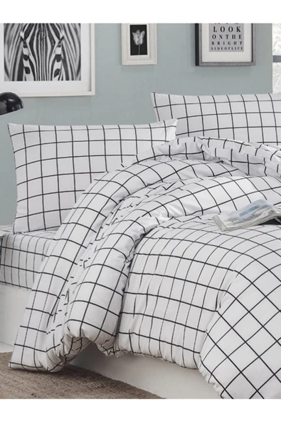 Siyah Kareli Ranforce Pamuk Nevresim Seti Tek Kişilik - Resim 2