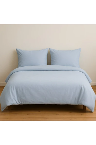 Çift Kişilik Düz Renk Mavi Nevresim + 2 Adet Yastık Kılıfı
