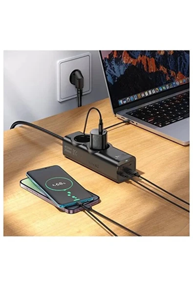 67W Hızlı Şarjlı Akıllı Çoklu Priz – 2000W Güç, 2 USB-C + 2 USB-A Çıkışlı, Telefon & Laptop Uyumlu - Resim 2