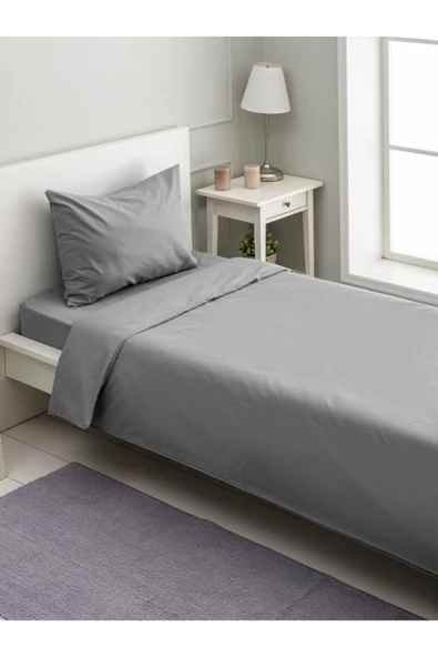 Çift Kişilik Lastikli Gri Çarşaf Seti - 160x200 ürün görseli 1