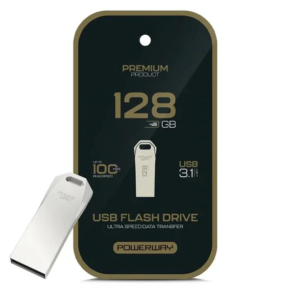Powerway Premium 128 Gb 100mb/s Ultra Hızlı Usb 3.1 Metal Silver Flash Bellek