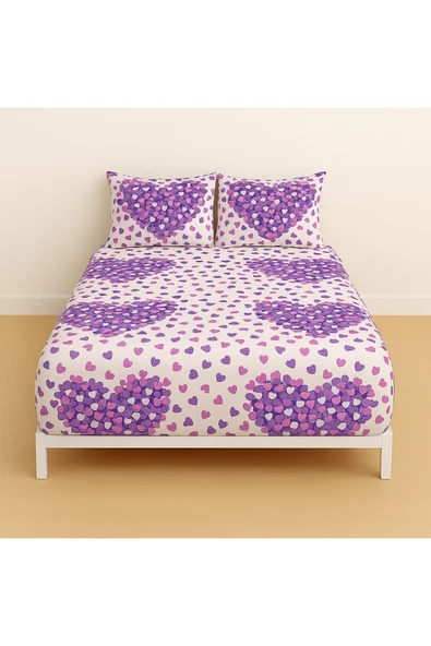 Desenli Kalpli Çift Kişilik Lastikli Battal 180 X 200 Çarşaf ve 2 Adet Yastık Kılıfı