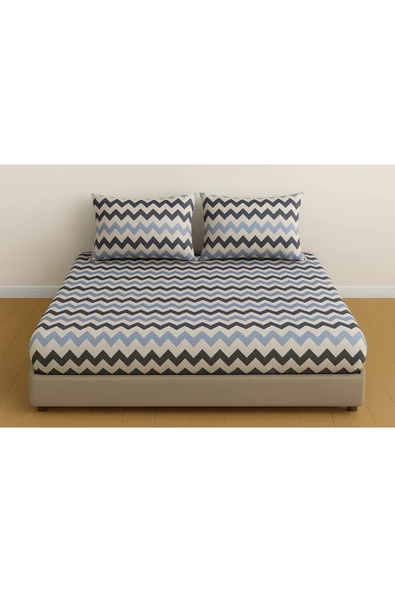 Çift Kişilik Desenli Lastikli Çarşaf Seti 160x200 Cm + 2 Adet Yastık Kılıfı 50x70 ürün görseli