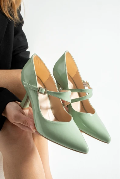 LUNERA Zarif Tokalı Rahat Kalıp Kadın 6,5 cm Topuklu Su Yeşili Rugan Mary Jane Ayakkabı ürün görseli