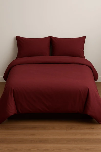 Çift Kişilik Düz Renk Bordo Nevresim + 2 Adet Yastık Kılıfı ürün görseli