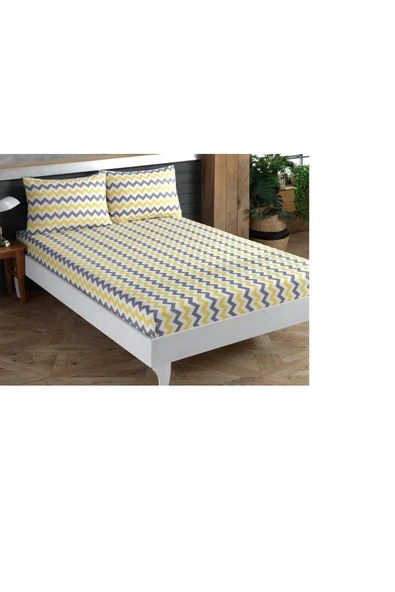 Battal Boy Lastikli Ranforce Çarşaf Seti Sarı Zikzak ürün görseli