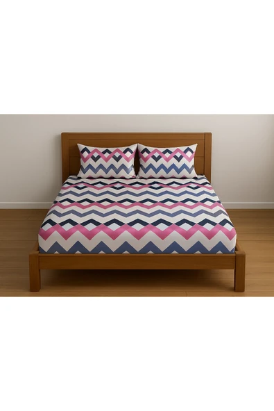 Battal Boy Desenli Lastikli Çarşaf Seti 180x200 Cm + 2 Adet Yastık Kılıfı 50x70