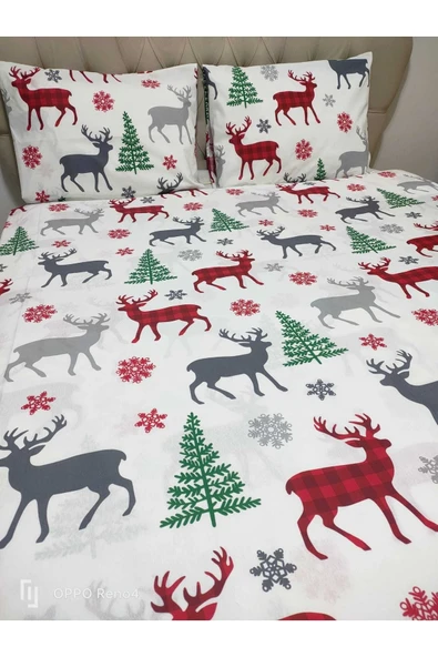 Çift Kişilik Kumaş Çarşaf Seti Yılbaşı Desen - Resim 2