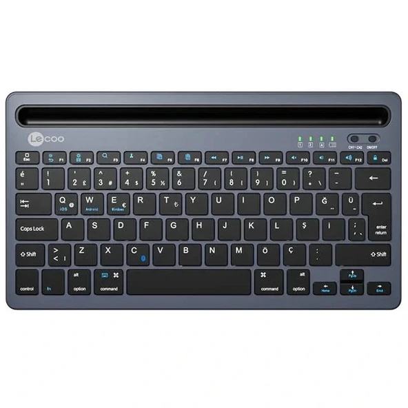 Lenovo Lecoo Bk100 Bluetooth V3.0 Çoklu Cihaz Uyumlu Şarj Edilebilir Kablosuz Gri Türkçe Q Klavye - 2
