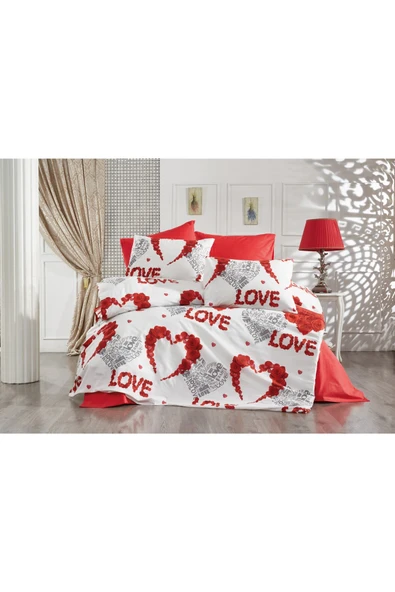 Sevgililer Günü Özel Çarşafı Lastikli Pamuklu Nevresim Takımı Çift Kişilik ürün görseli