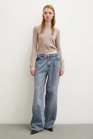 Kolu Düğmeli Bluz Vizon - Resim 2