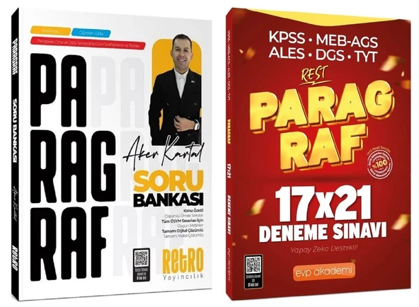 Retro + EVP 2026 KPSS ALES DGS TYT AYT Paragraf Soru Bankası + 21 REST Deneme 2 li Set - Aker Kartal Retro + EVP Akademi Yayıncılık ürün görseli 1