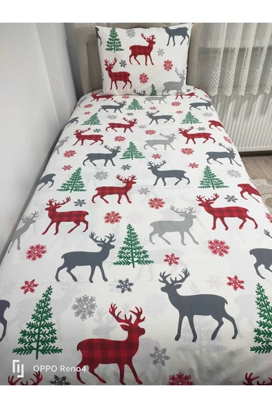 Tek Kişilik Ranforce (kumaş) Lastiksiz Çarşaf Takımı Yılbaşı Desen ürün görseli