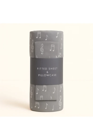 Tek Kişilik Nota Desen 90 x 200 cm Lastikli Çarşaf ve Yastık Kılıfı - Resim 2