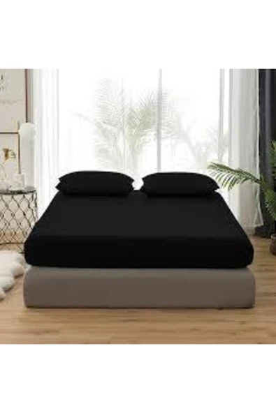 Siyah Çift Kişilik Ranfors Lastikli Çarşaf - Resim 2