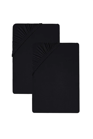 Siyah Düz Pamuklu Tek Kişilik Lastikli Fitted Penye Çarşaf 2'li 140x200 cm ürün görseli