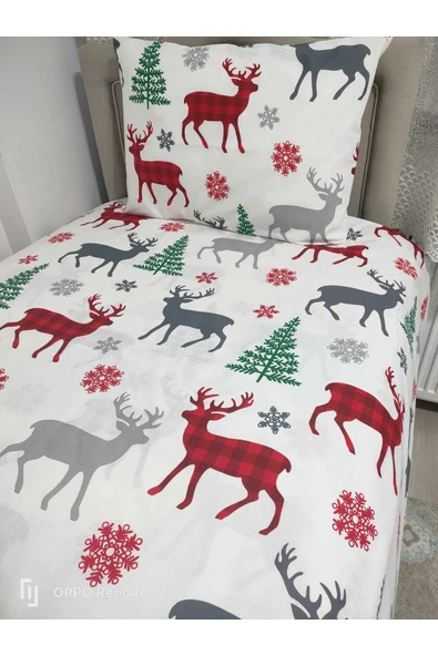 Tek Kişilik Ara Beden (120x200) Ranforce Lastikli Çarşaf Takımı Yılbaşı Desen - Resim 2