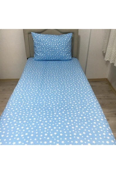 Tek Kişilik Ranforce kumaş Lastiksiz Çarşaf Takımı Yıldız Mavi ürün görseli